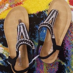 Black suede bling sandal (Never worn)